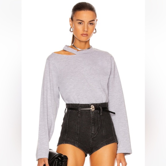 Marissa Webb Tate Cut Out Long Sleeve Tee in Light Heather Grey Slub Cotton - Picture 1 of 9